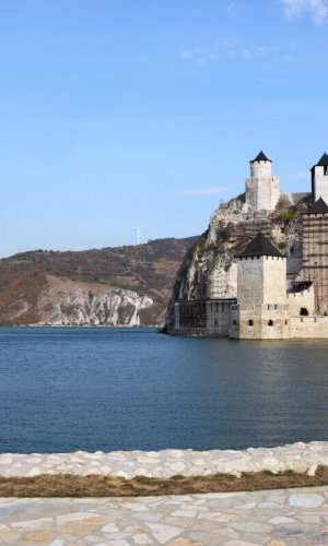 Golubac fortress on Danube river Djerdap landscape Serbia